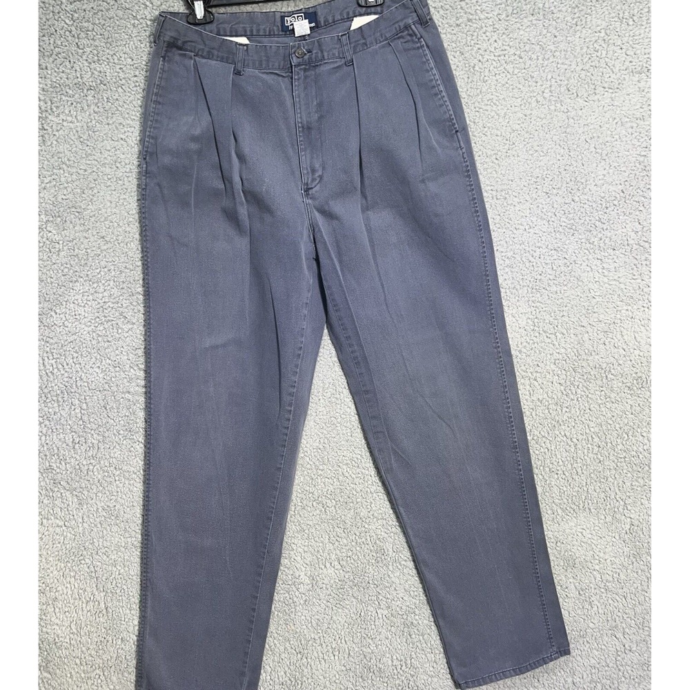 VTG Polo Ralph Lauren Pants Men's Sz 35 x 34 Blue Pleated Pant Chinos Y2K Grunge